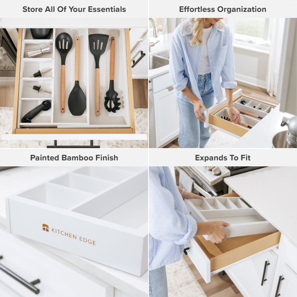 Bamboo Drawer Organizer for Utensils & Junk - White Finish (Expands 10.5-18.5in) - Image 3