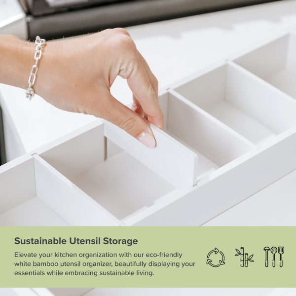 Bamboo Drawer Organizer for Utensils & Junk - White Finish (Expands 10.5-18.5in) - Image 5