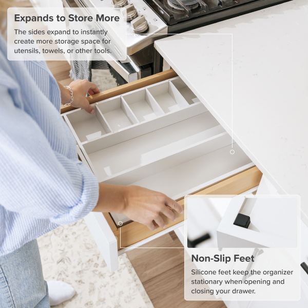Bamboo Drawer Organizer for Utensils & Junk - White Finish (Expands 10.5-18.5in) - Image 6