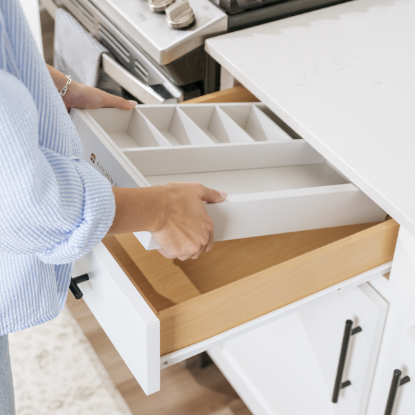 Bamboo Drawer Organizer for Utensils & Junk - White Finish (Expands 10.5-18.5in) - Image 8