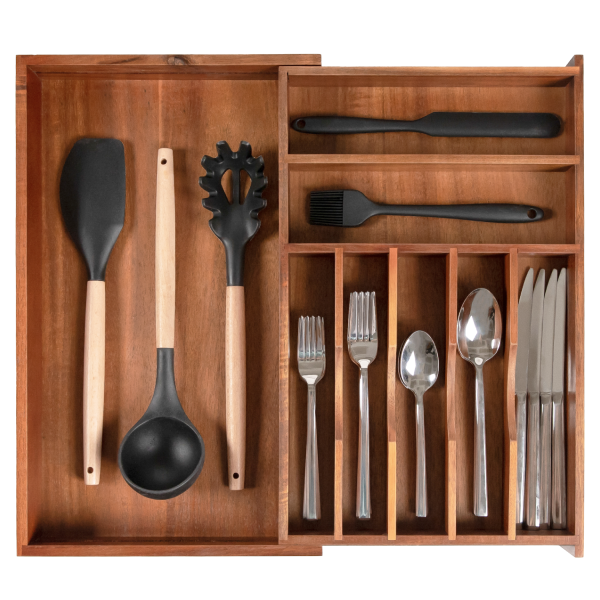 Acacia Drawer Organizer for Silverware & Utensils (Expands 11-19in)