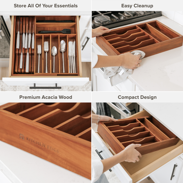 Acacia Drawer Organizer for Silverware & Utensils (Expands 11-19in) - Image 3