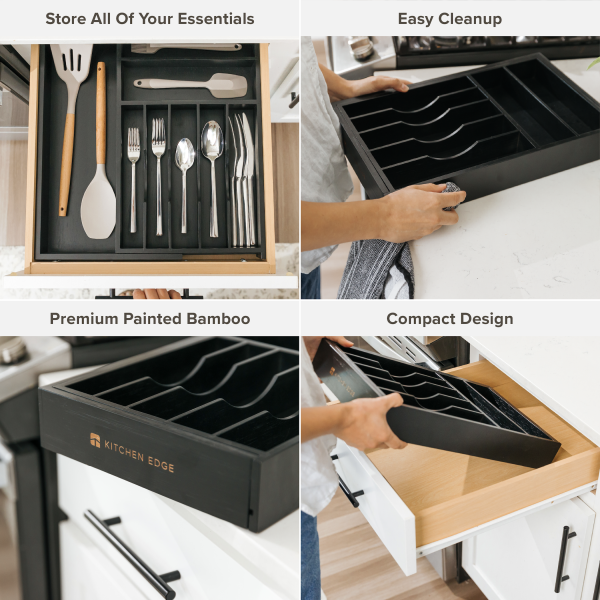 Bamboo Drawer Organizer for Silverware & Utensils - Black Finish (Expands 11-19in) - Image 3