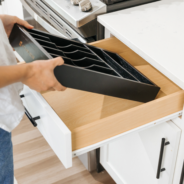 Bamboo Drawer Organizer for Silverware & Utensils - Black Finish (Expands 11-19in) - Image 8