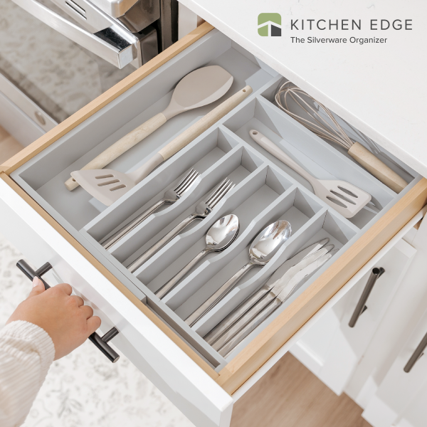 Bamboo Drawer Organizer for Silverware & Utensils - Gray Finish (Expands 10.5-19in) - Image 2