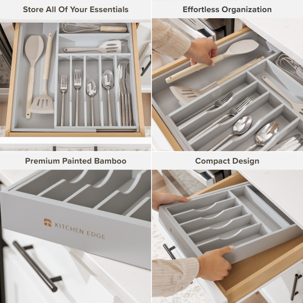 Bamboo Drawer Organizer for Silverware & Utensils - Gray Finish (Expands 10.5-19in) - Image 3