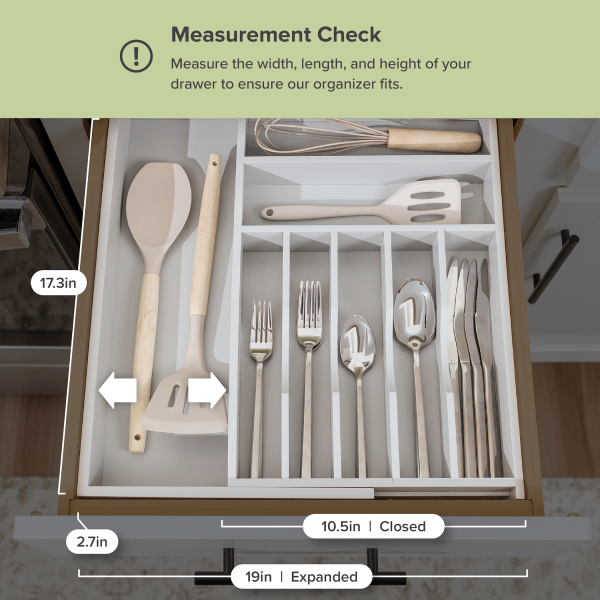 Bamboo Drawer Organizer for Silverware & Utensils - Gray Finish (Expands 10.5-19in) - Image 4