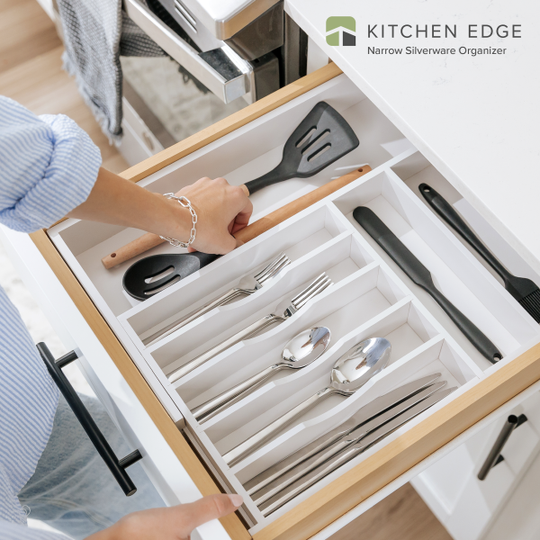 Bamboo Drawer Organizer for Silverware & Utensils - White Finish (Expands 11-19in) - Image 2