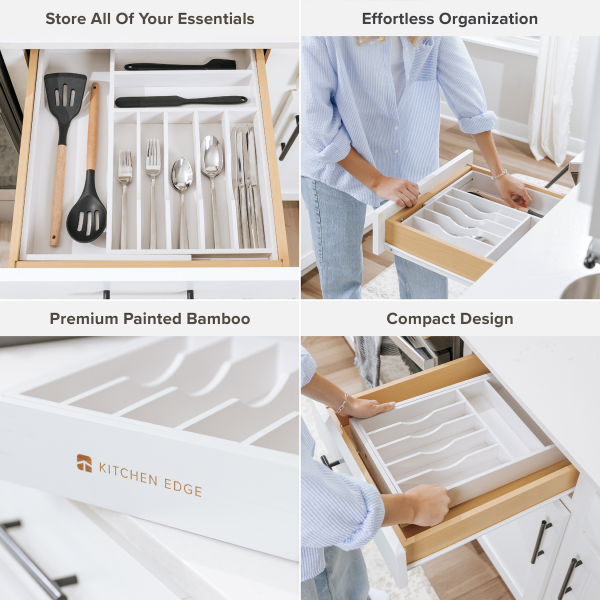 Bamboo Drawer Organizer for Silverware & Utensils - White Finish (Expands 11-19in) - Image 3
