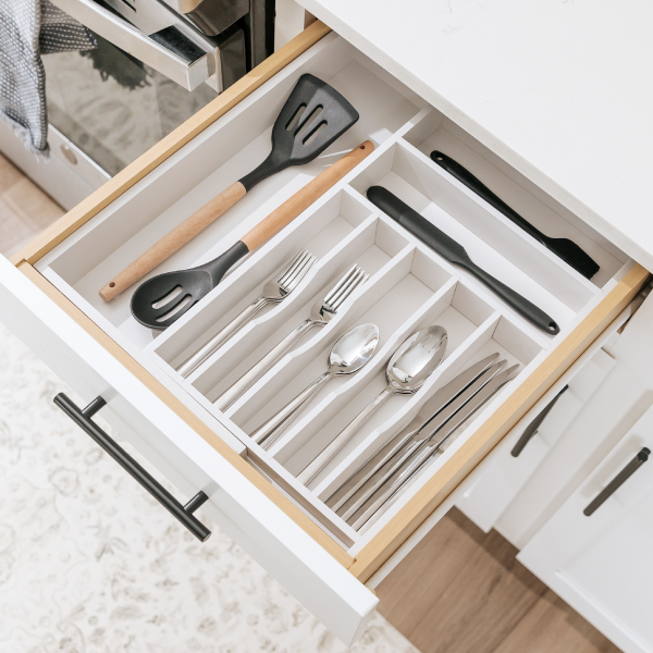 Bamboo Drawer Organizer for Silverware & Utensils - White Finish (Expands 11-19in) - Image 7