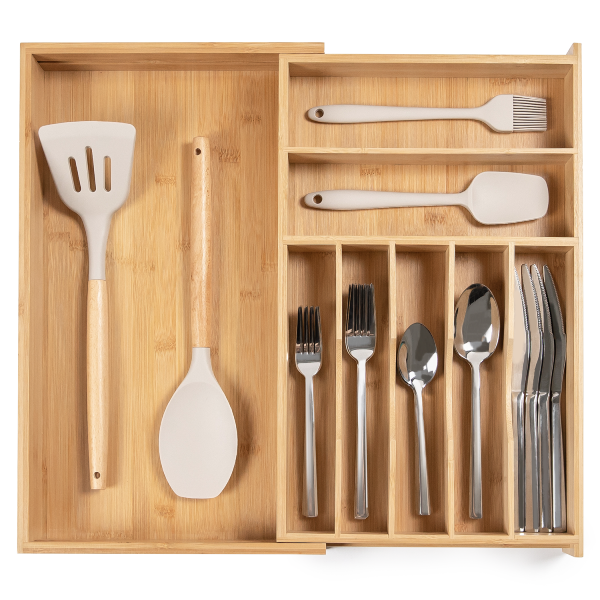 Bamboo Drawer Organizer for Silverware & Utensils (Expands 11-19in)