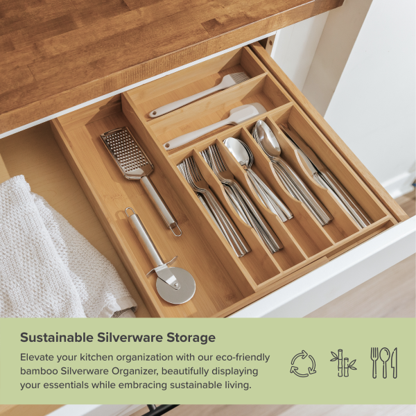 Bamboo Drawer Organizer for Silverware & Utensils (Expands 11-19in) - Image 5