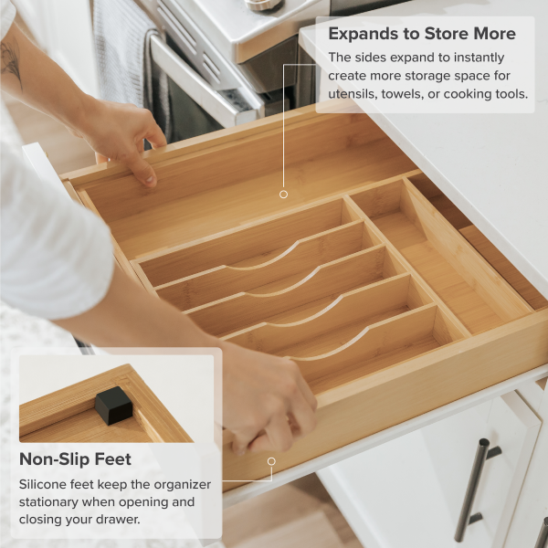 Bamboo Drawer Organizer for Silverware & Utensils (Expands 11-19in) - Image 6