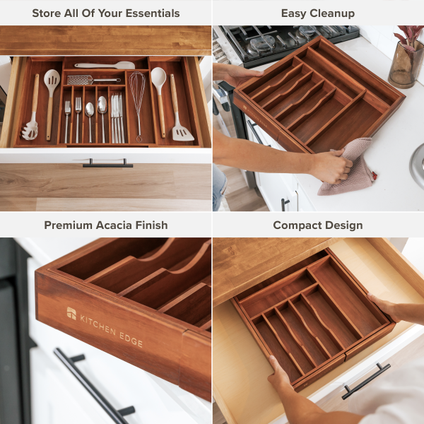 Acacia Drawer Organizer for Silverware & Utensils (Expands 16-28in) - Image 3
