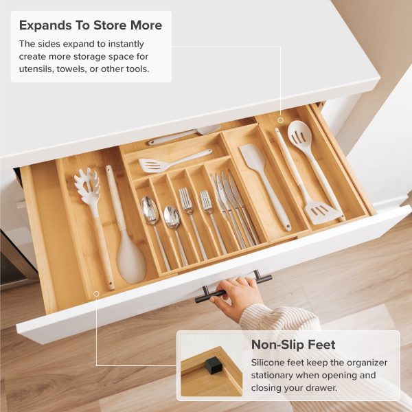 Bamboo Drawer Organizer for Silverware & Utensils (Expands 16-28in) - Image 6