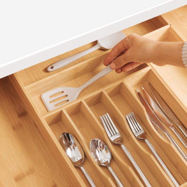 Bamboo Drawer Organizer for Silverware & Utensils (Expands 16-28in) - Image 7