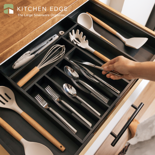 Bamboo Drawer Organizer for Silverware & Utensils - Black Finish (Expands 16-28in) - Image 2