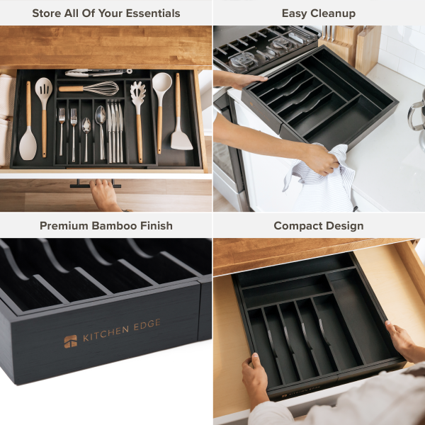 Bamboo Drawer Organizer for Silverware & Utensils - Black Finish (Expands 16-28in) - Image 5