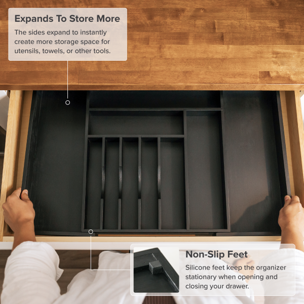 Bamboo Drawer Organizer for Silverware & Utensils - Black Finish (Expands 16-28in) - Image 7