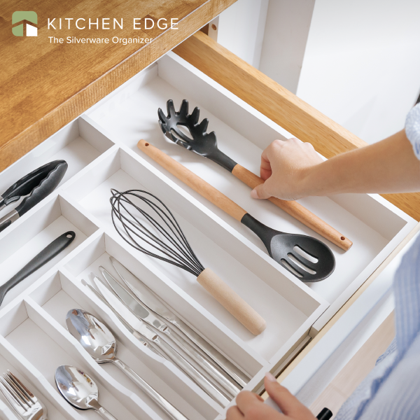 Bamboo Drawer Organizer for Silverware & Utensils - White Finish (Expands 15.75-28in) - Image 2