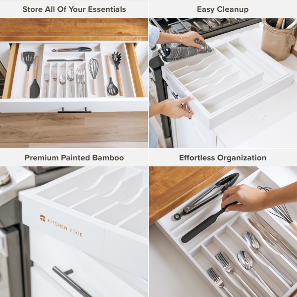 Bamboo Drawer Organizer for Silverware & Utensils - White Finish (Expands 15.75-28in) - Image 4
