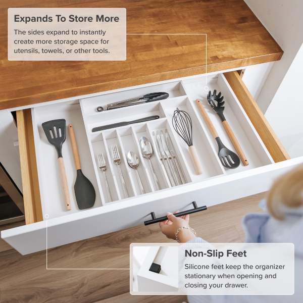 Bamboo Drawer Organizer for Silverware & Utensils - White Finish (Expands 15.75-28in) - Image 7