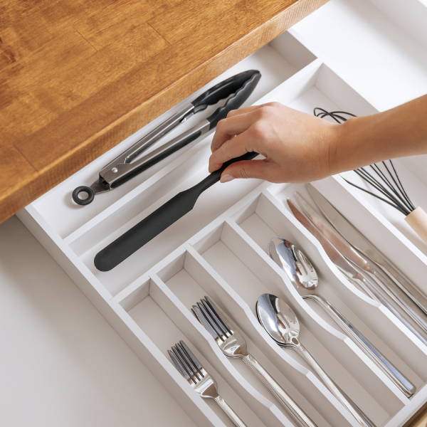 Bamboo Drawer Organizer for Silverware & Utensils - White Finish (Expands 15.75-28in) - Image 9