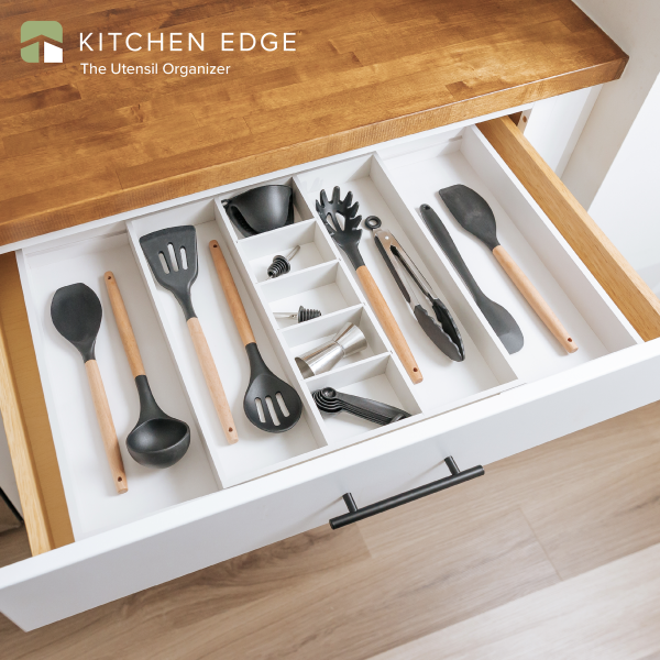 Bamboo Utensils & Junk Drawer Organizer - White Finish (Expands 16-28in) - Image 2