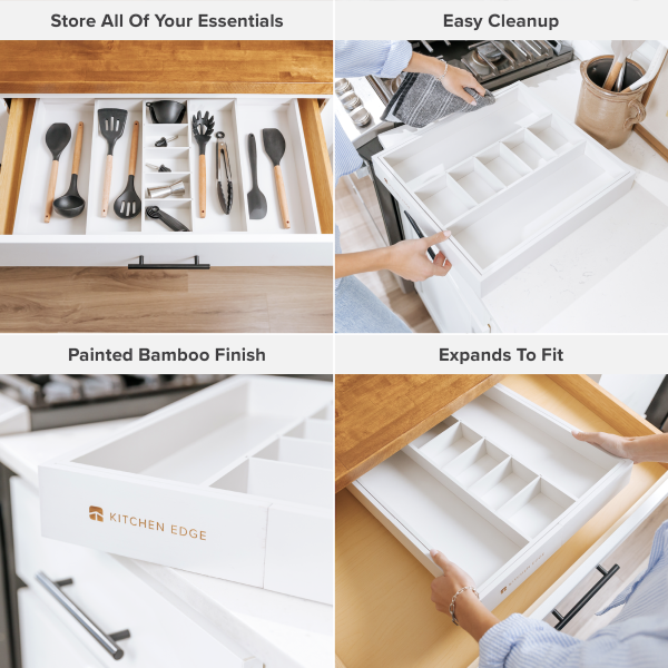 Bamboo Utensils & Junk Drawer Organizer - White Finish (Expands 16-28in) - Image 3