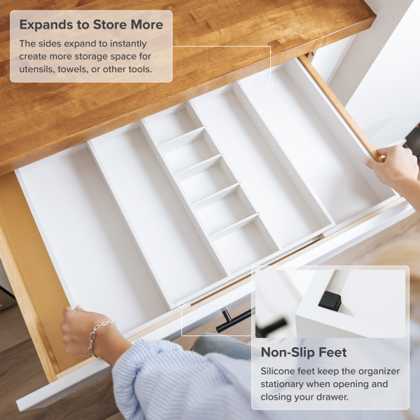Bamboo Utensils & Junk Drawer Organizer - White Finish (Expands 16-28in) - Image 5