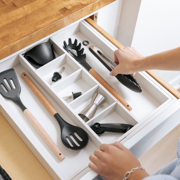 Bamboo Utensils & Junk Drawer Organizer - White Finish (Expands 16-28in) - Image 6