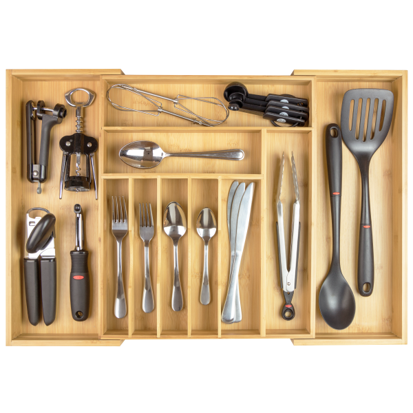 Bamboo Drawer Organizer for Silverware & Utensils (Expands 14.5-25in)