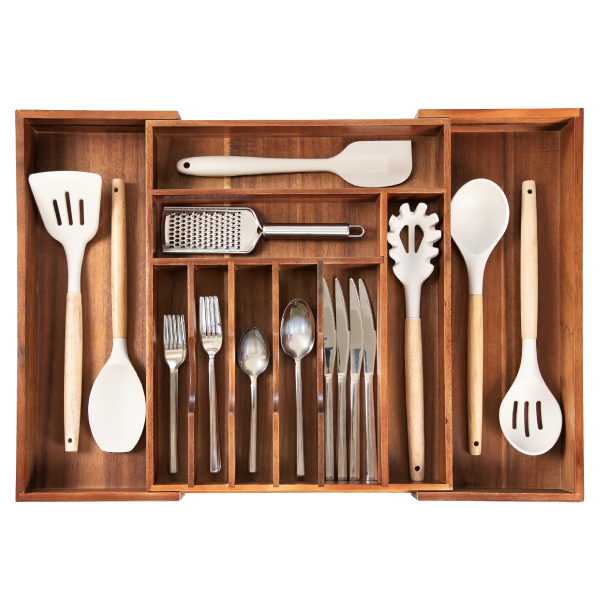 Acacia Drawer Organizer for Silverware & Utensils (Expands 14.5-25in)