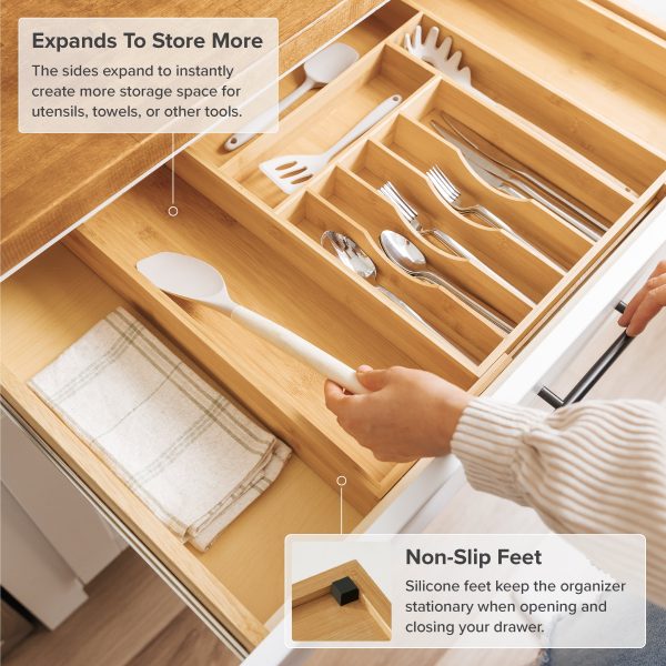Bamboo Drawer Organizer for Silverware & Utensils (Expands 14.5-25in) - Image 5