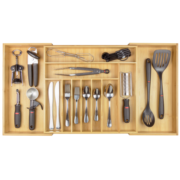 Bamboo Drawer Organizer for Silverware & Utensils (Expands 18.5-33in)
