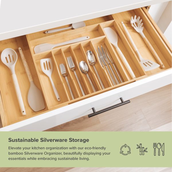 Bamboo Drawer Organizer for Silverware & Utensils (Expands 18.5-33in) - Image 5