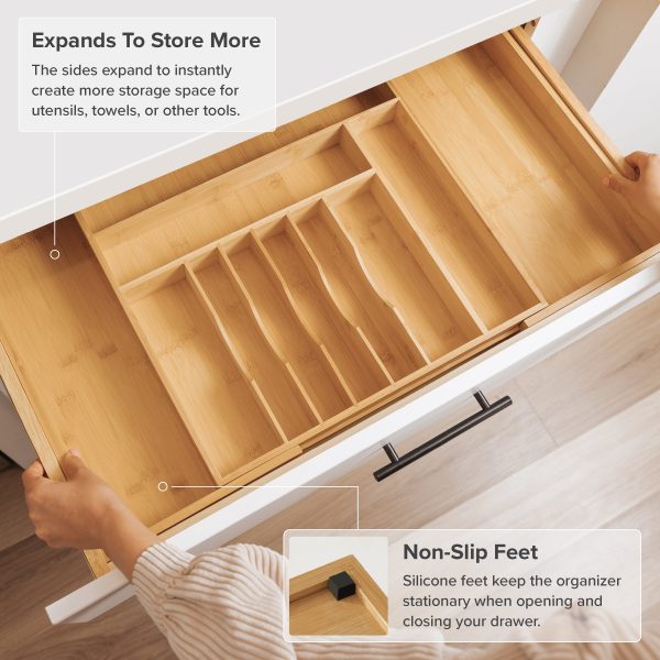 Bamboo Drawer Organizer for Silverware & Utensils (Expands 18.5-33in) - Image 6