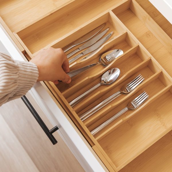 Bamboo Drawer Organizer for Silverware & Utensils (Expands 18.5-33in) - Image 7
