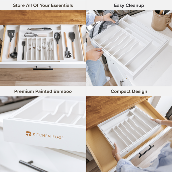 Bamboo Drawer Organizer for Silverware & Utensils - White Finish (Expands 18.5-33in) - Image 3