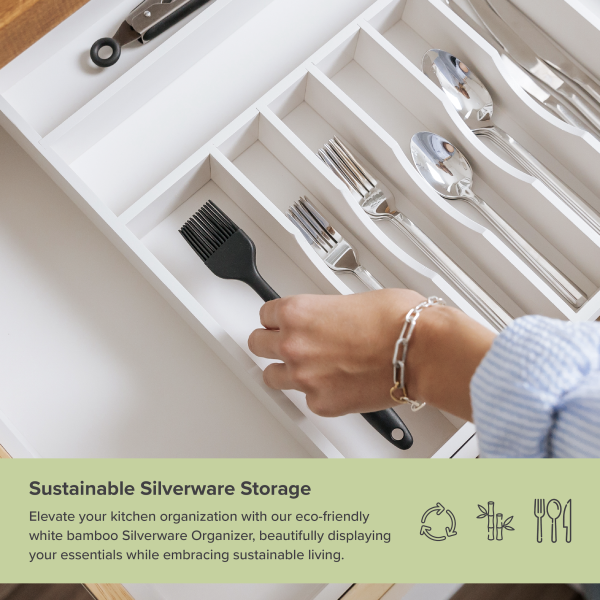 Bamboo Drawer Organizer for Silverware & Utensils - White Finish (Expands 18.5-33in) - Image 5