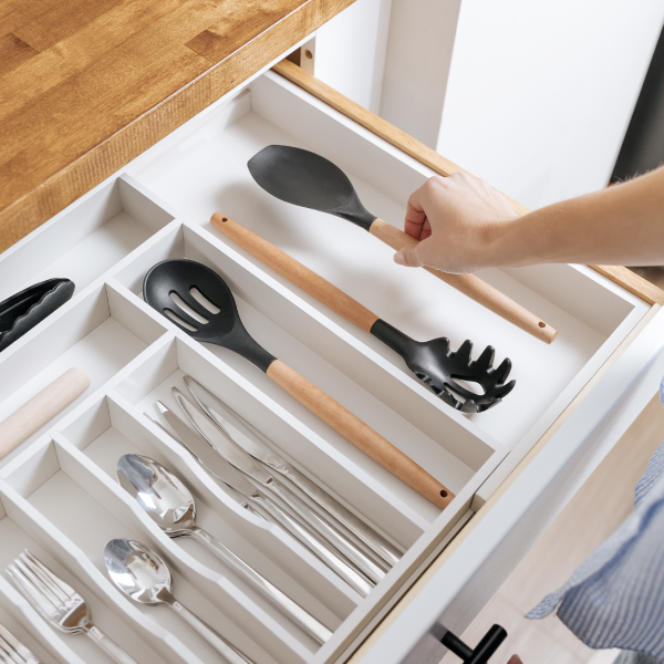 Bamboo Drawer Organizer for Silverware & Utensils - White Finish (Expands 18.5-33in) - Image 7