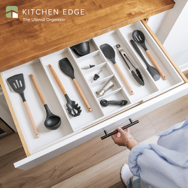 Bamboo Utensils & Junk Drawer Organizer - White Finish (Expands 18.5-33in) - Image 2