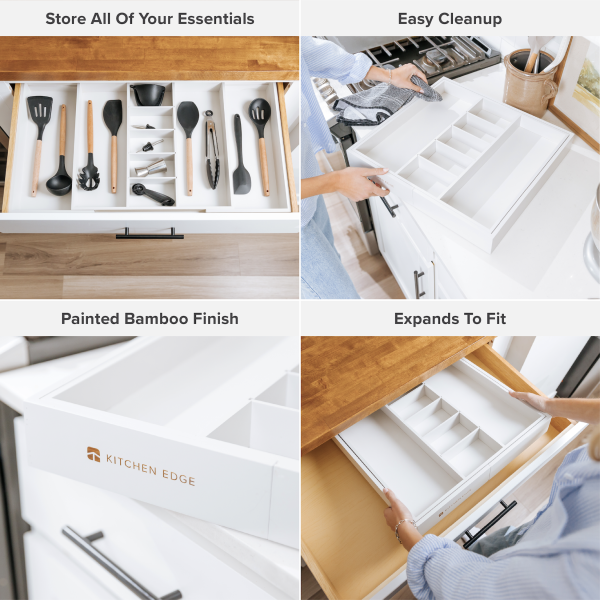 Bamboo Utensils & Junk Drawer Organizer - White Finish (Expands 18.5-33in) - Image 3