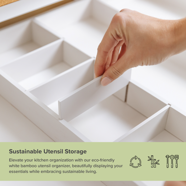 Bamboo Utensils & Junk Drawer Organizer - White Finish (Expands 18.5-33in) - Image 5
