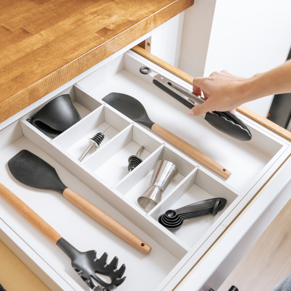 Bamboo Utensils & Junk Drawer Organizer - White Finish (Expands 18.5-33in) - Image 7
