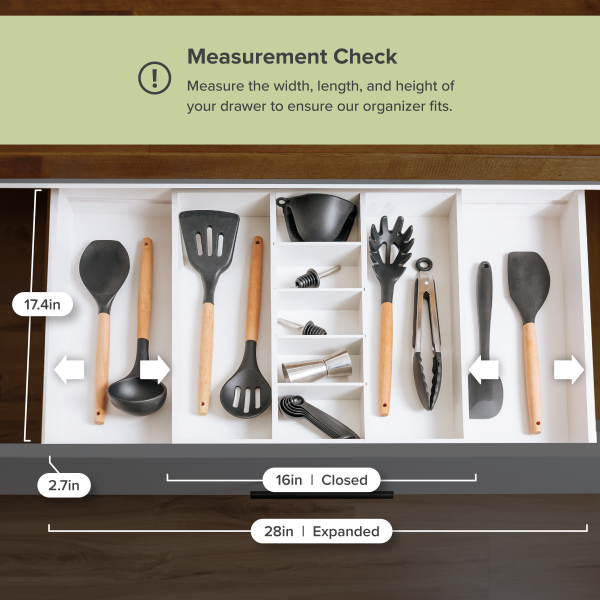 Bamboo Utensils & Junk Drawer Organizer - White Finish (Expands 16-28in) - Image 7