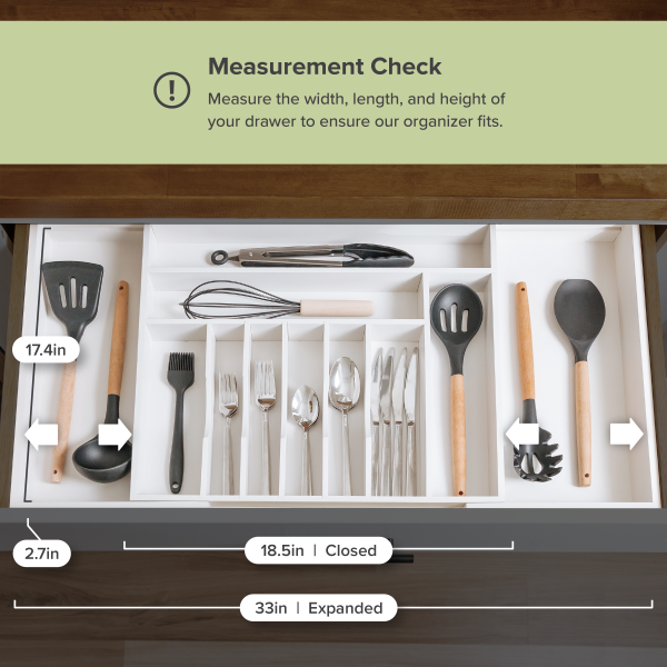 Bamboo Drawer Organizer for Silverware & Utensils - White Finish (Expands 18.5-33in) - Image 4