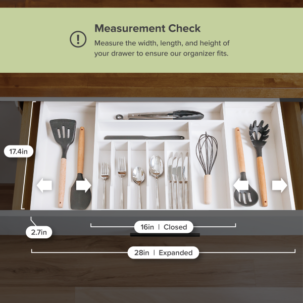 Bamboo Drawer Organizer for Silverware & Utensils - White Finish (Expands 15.75-28in) - Image 5
