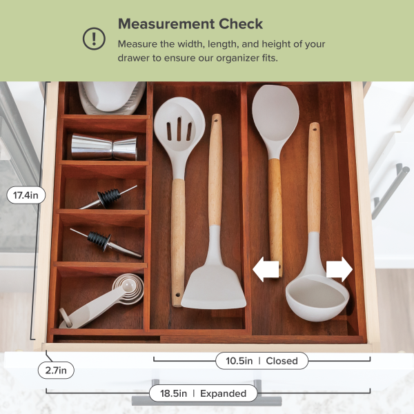 Acacia Drawer Organizer for Utensils & Junk (Expands 10.5-19in) - Image 4
