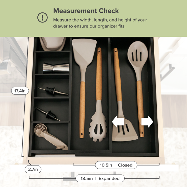 Bamboo Drawer Organizer for Utensils & Junk - Black Finish (Expands 10.5-18.5in) - Image 4